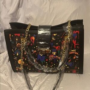 Colorful Patterned Black Handbag